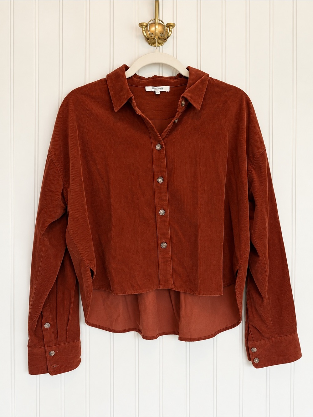 NWT Madewell Rust Corduroy High Low Button Down Shirt Top M Fall 2024
